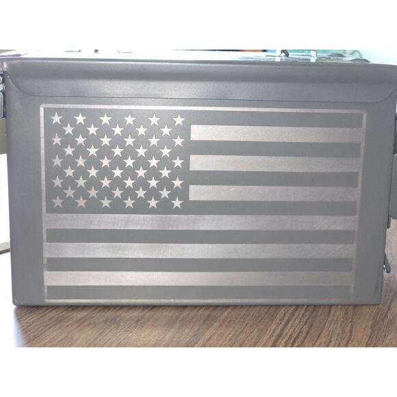 50 Cal Metal Ammo Can‎ Engraved W/ American Flag Shotgun Rifle Gun Ammo Storage - Picture 1 of 7